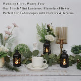 (8Pack-5Inch) Mini Lantern with Flickering LED Candle for Table Centerpiece, Black Halloween Decorations, Small Hanging Decorative Lantern for Wedding Christmas, Fall Garden Party Decor for Home