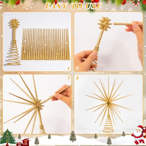 13.7 Inch Gold Christmas Tree Topper - 3D Burst Gold Tree Topper, Exploding Star Christmas Tree New Year Holiday Tree Decoration