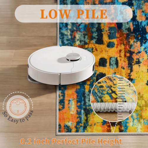 Colorful Blue Orange Abstract 2.6x10 Washable Hallway Runner Rug Non Slip