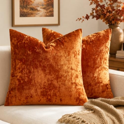 MIULEE Fall Velvet Euro Sham Throw Pillow Covers Burnt 24x24 Set of 2