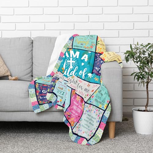 CUJUYO Christian Gifts for Women Blanket 60"x50" - Religious Catholic Baptism Confirmation Gifts for Girls - Birthday Inspirational Spiritual Present for Women - Bible Verse Flower Christian Blankets