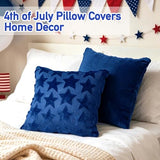 ONFAON 4th of July Pillow Covers 18x18 Set of 2 Blue Embroidery Star Independence Day Decorations Home of The Free Memorial Day Patriotic Throw Cushion Case for Home Sofa Couch