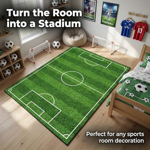 Soccer Rug for Kids, 59" x 39.4" Soccer Field Area Rug | Soccer field design, soft surface, non-slip backing, suitable for bedroom, game room and indoor activity areas