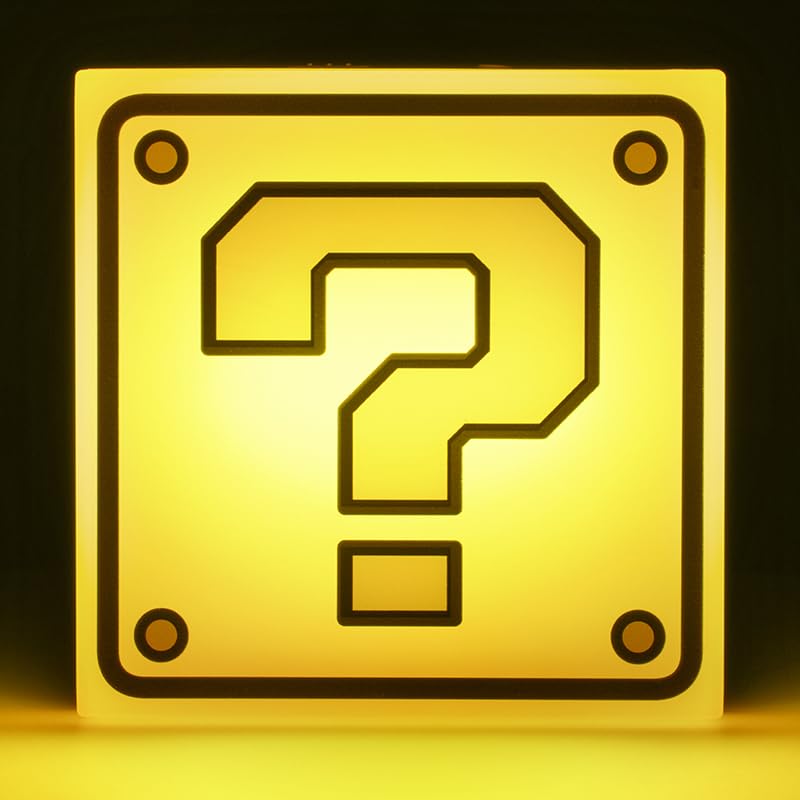 Paladone Super Mario Question Block Night Light, Auto Night Sensor & Portable with Wall Adhesive, Licensed Nintendo Box Lamp