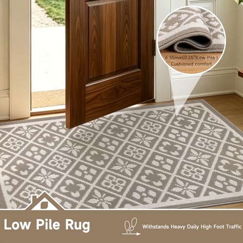 Indoor Door Mat 3x5ft, Absorbent Muddy Mats for Dogs, Low-Profile Entrance Large Welcome Mat with Non-Slip Rubber Backing, Washable Runner Carpet for Hallway,Entryway,Kitchen(Beige)