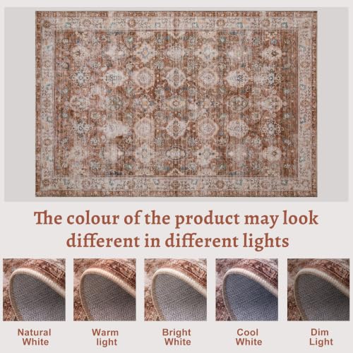 Tangsoo Washable 5x7 Area Rug for Living Room,Farmhouse Brown Floral Rug