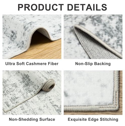8x10 Area Rugs for Living Room - Washable Rug Modern Abstract Soft Large Neutral Non-Slip Carpet Indoor Floor Stain Resistant Thin Carpets for Bedroom Dining Room Farmhouse Nursery Home Office Grey