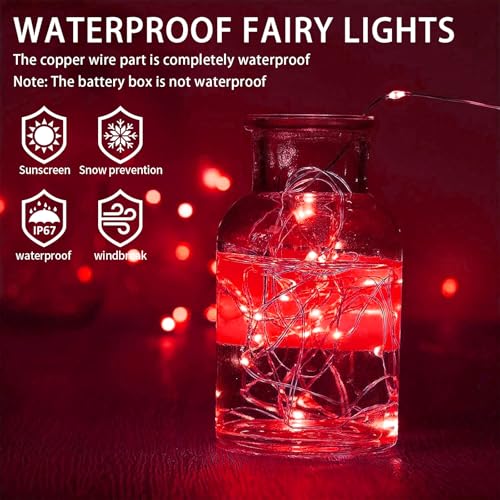 8 Pack Red Fairy Lights Battery Operated, 7ft 20 LED Mini String Twinkle Lights for Valentine's Day Christmas Halloween Mason Jars Party Centerpiece Table Decorations (8, Red)