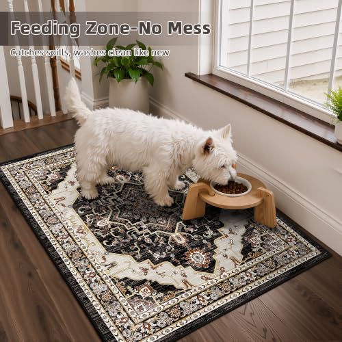 2x3 Washable Entryway Rug, Black Rusty Red