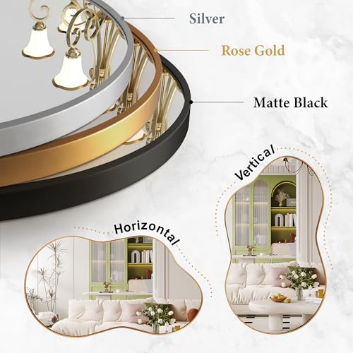 Dorlicecass Irregular Wall Mirror - Wall Mirrors Decorative 20"x36" Gold Asymmetrical Mirror Tempered Glass Aviation Aluminum Alloy Frame for Bathroom, Bedroom, Living Room, Cloakroom, Entryway