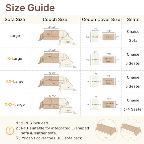 Sectional Couch Covers, 2 Pieces Washable L Shaped Couch Covers Sofa Blanket for Dogs Pet Friendly Sectional Sofa Slipcovers Furniture Covers,71"x 110"+ 71"x 118",(X-Large,Dark Gray)