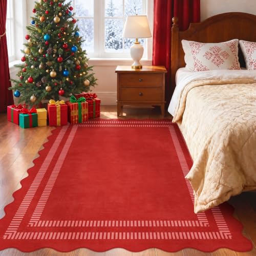 Christmas Area Rugs 5x7 Washable Living Room Rug, Soft Non Slip Red Rugs Ultra-Thin Indoor Carpet for Bedroom Dining Room Nursery Home Office