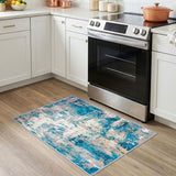 KOZYFLY Abstract Small Area Rugs 2x3 Washable Door Mat Turquoise/Beige/Grey