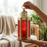 Vela Lanterns Decorative Indoor Moroccan Candle Holder, Gold Red, M