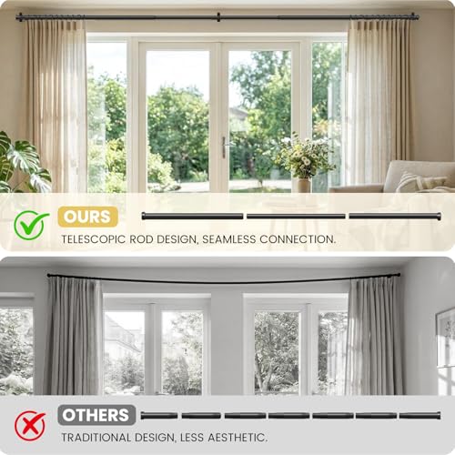 Black Curtain Rod 72-144 Inch, 1" Diameter Curtain Rods for Windows, Heavy Duty Long Drapery Rod with Brackets for Bedroom, Living Room, Kitchen, Patio