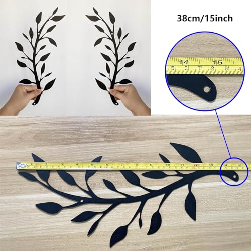 Yuzhuo 2 Pieces Metal Tree Leaf Wall Décor Branch Leaf Wall Art for Indoor Outdoor Garden Home Bedroom Living Room Decorations (Black)