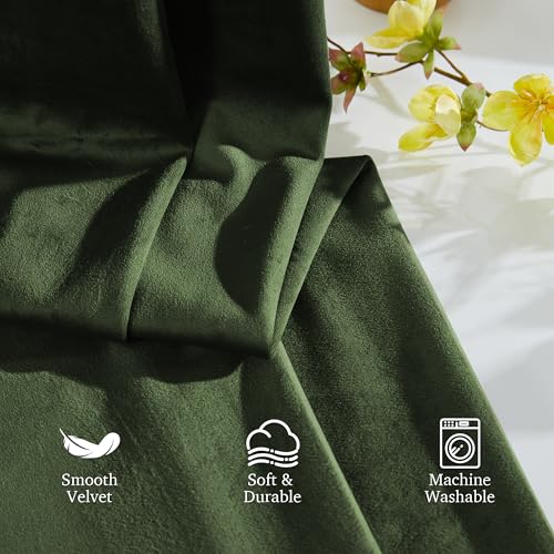 StangH Green Velvet Curtains 84 Inch Length, Luxury Vintage Emerald Drapes for Bedroom, Dark Green Room Darkening Window Treatment for Living Room with Back Tab & Hook Belt, W52 x L84, 2 Panels