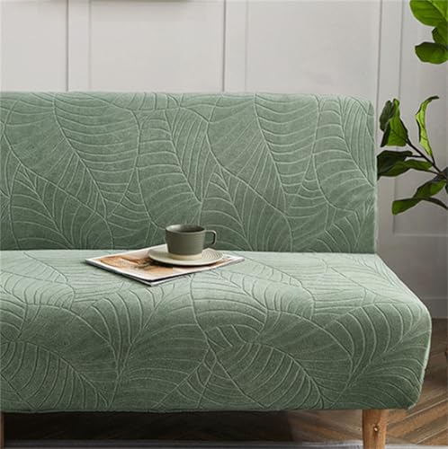 Armless Futon Cover Full Size, Waterproof Futon Couch Slipcovers, Stretch Jacquard Sofa Bed Cover, Furniture Protector with Elastic Bottom (Green 1,Medium(62-75in))
