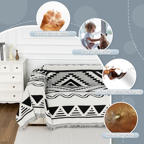 MYSKY HOME Couch Cover for Sectional Sofa Set Boho Geometric Furniture Sofa Cover Washable for Dog Cat Pets Couch Cover 3 Seat Sofa Chenille Couch Protector Multi-Use Couch Covers Blanket,71" X134"