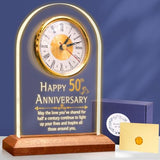 OkiyiD 50th Anniversary Wedding Gift, Anniversary Quartz Clock, Desk Table Clock, 50 Years of Marriage, Golden Wedding for Couple, Parents, Grandparents (Wooden Base with LED Light)