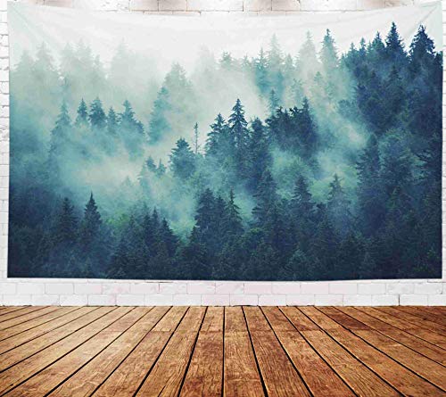 EMMTEEY Forest Tapestry Wall Hanging 80x60 Inch - Green Misty Pine Tree Nature Wall Art, Large Tapestries for Bedroom Living Room Dorm Office Home Decor