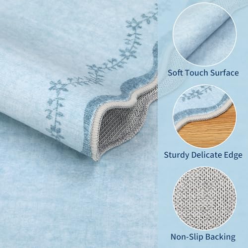 GarveeHome 5x7 Scalloped Area Rug Blue Washable Bedroom Living Room Rug