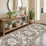 Washable Kitchen 3x8 Runner Rug - 3x8 Hallway Rug Distressed Mats Non-Slip Soft Room Floor Carpet for Dining Room (Beige,3x8)