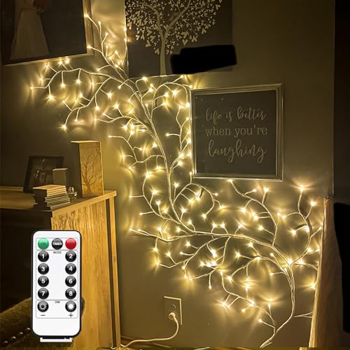 Willow Vine Lights with Remote for Wall: 7.5ft LED Enchanted Vines Lights DIY White Birch Tree Light for Room and Home Decor - Flexible Lighted Branches Light for Halloween & Christmas Decorations