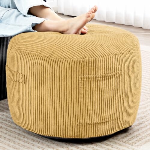 Round Stuffed Pouf Ottoman (Yellow, 26" D x 26" W x 18" H)