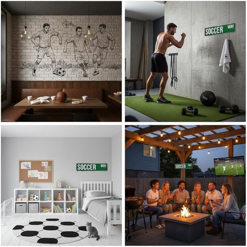 MOSM Soccer Way Metal Street Sign - Vintage Sports Wall Art - Retro 4" x 15" (0.8mm Thick) Al – lifestyle view