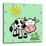 3dRose DPP_218370_3 Cute Cow Light Lime Kids Decor Popular Print Wall Clock, 15" x 15"