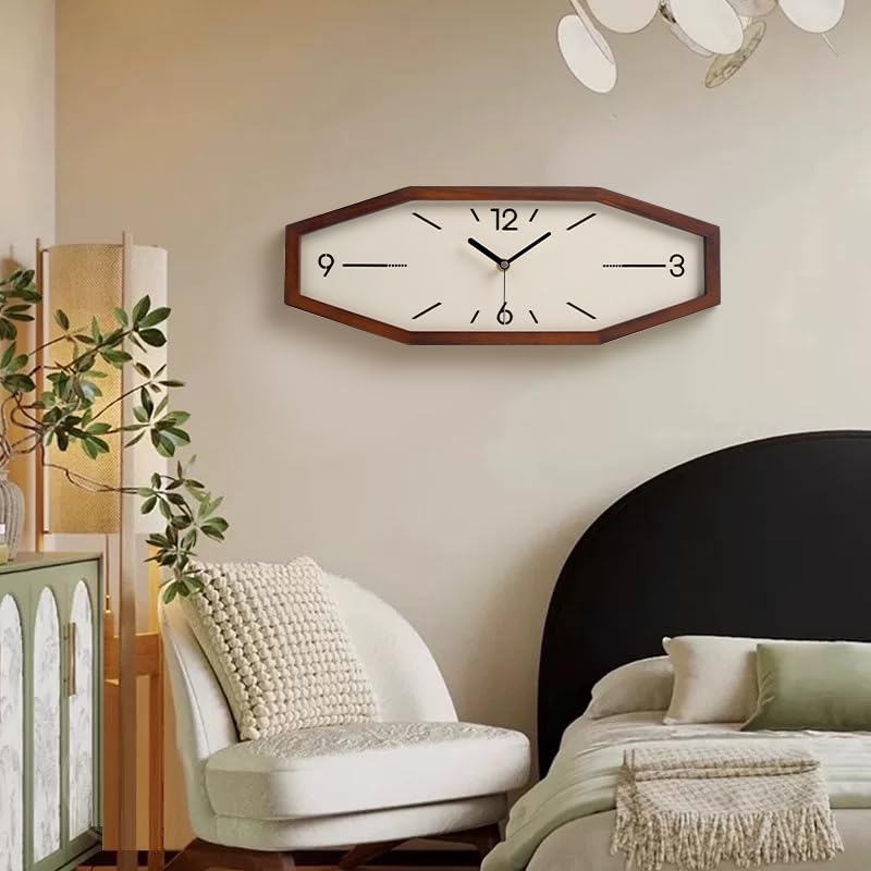 DaguyS Wooden Retro Wall Clocks, 18 Inches Square Clocks Rectangular Wall Clock Battery Operated Silent Non-Ticking, for Kitchen Living Room Office Home Desk Bedroom (Brown)