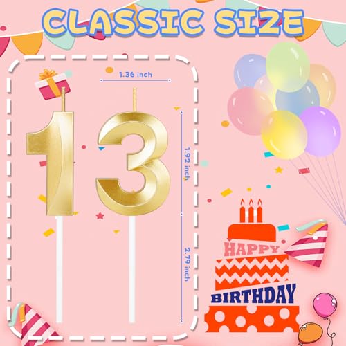 13 Birthday Candle,13th Birthday Decorations for Girls Boys,Gold Numbers Candles for Teen Girls,Thirteen Candles Cake Topper Party Favors