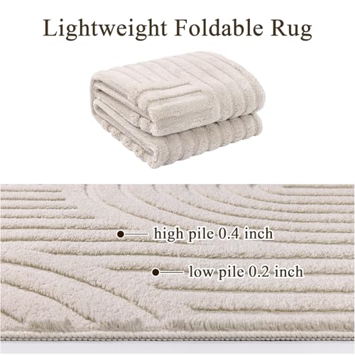 SHACOS Soft Cozy Fluffy Arch Pattern High Low Pile Area Rugs 10'x14' Large Non Slip Washable Modern Geometric Rug Scandinavian Minimalist Carpet for Living Room Bedroom Dining Room, Beige