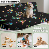 Rainbow Paw Print Armless Futon Couch Cover Black Slipcover for Futon Sofa Furniture Decor Anti Slip Couch Slipcover for Office