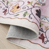 Rugcomf Round Area Rug 6ft Washable Non Slip Floral Animal Cat, Pink