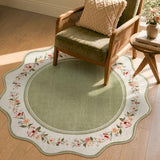 Lahome Round Kitchen Rug 4ft, Green Scalloped Floral Rug