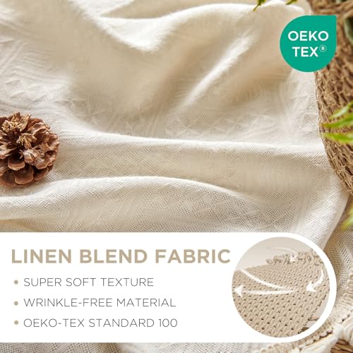 Joydeco Natural Linen Beige Boho Curtains - 84 Inch Length 2 Panels, Super Soft Bohemian Farmhouse Curtains with Tassels, Semi Sheer Light Filtering Drapes for Bedroom & Living Room