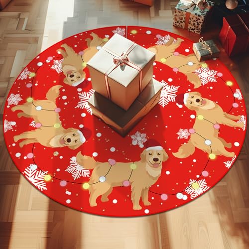 Christmas Tree Skirt Red Tree Skirts Golden Retriever Yellow Lab Xmas Tree Skirt Tree Mat 48 Inch Dog Winter Christmas Decorations for Home