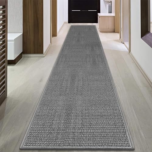 GOYLSER 12ft Hallway Runner Rugs Non Skid Washable, Absorbent Jute Kitchen Sink Rug Floor Runner Non Skid, Grey Long Laundry Room Rug Runner Mat