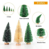 30Pcs Mini Christmas Trees - Artificial Christmas Tree Bottle Brush Trees with 5 Sizes, Snow Trees with Wooden Base for Christmas Party Home Table Craft Decor (GrassGreen+Green+White)
