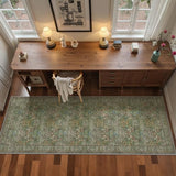 Washable 2'6" x 8' Runner Rug, Floral Green Rug Runner, Dark Green