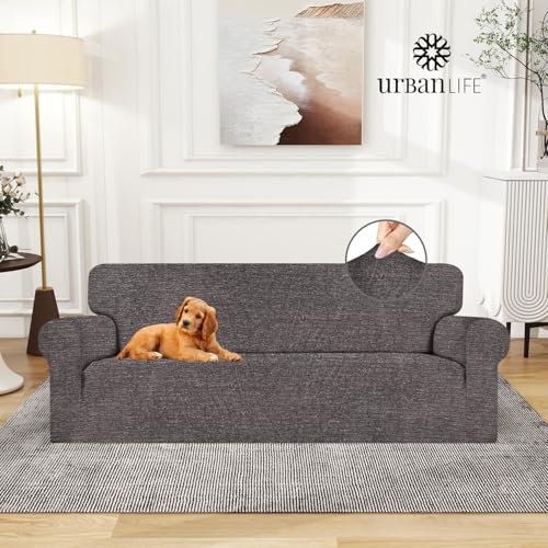 URBANLIFE Stretch Sofa Covers & Loveseat Couch Covers for Living Room Slipcover Set, 2-Pieces Machine Washable Couch Cover, Charcoal Gray