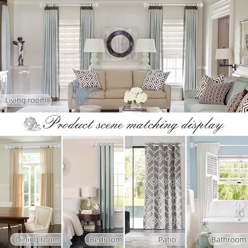 Silver Curtain Rod for Windows 48 to 84 Inches(4-7ft), 1" Diameter Heavy-Duty Adjustable Decorative Curtain Rod with Striped Twisted Finials - for Living Room Bedroom (Modern Home Decor)