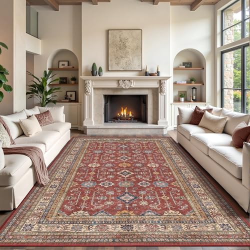 Rugland 8x10 Area Rugs for Living Room, Vintage Washable Area Rug, Burgundy