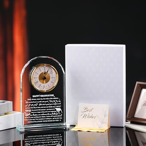 Qianwei Graduation Gift for Her Him - Crystal Clock Class of 2026 Gifts Present Women Men College Middle High School Congrats Grad Graduate Present Keepsake for Masters Degree Phd Senior Student