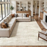 9x12 Area Rug for Living Room, Abstract Washable Carpet, Pale Beige