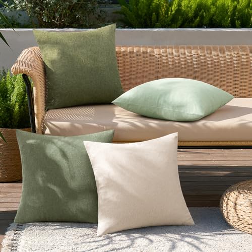MIULEE Pack of 4 Decorative Outdoor Throw Pillow Covers Linen Waterproof Pillow Covers Summer Farmhouse Cushion Cases for Patio Garden Tent Balcony Couch Sofa 18x18 Inch Light Green