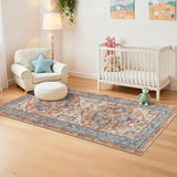 Washable Runner Rug 3x6, Floral Non Slip Boho Hallway Runner Rug with Rubber Backing, Low Pile Faux Wool Distressed Carpet for Kitchen, Laundry, Bedroom, Entrance