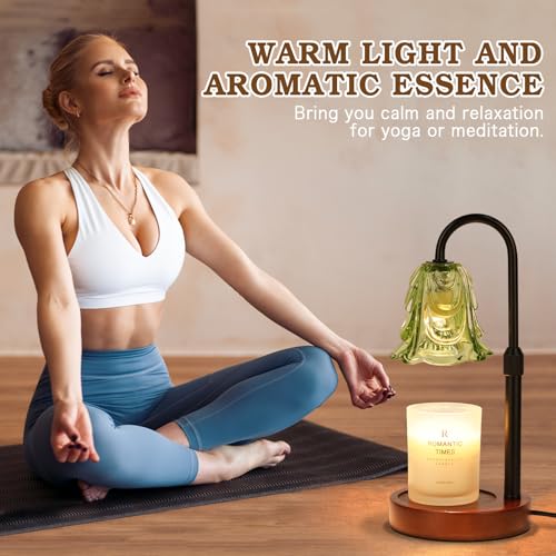 Small Candle Warmer Lamp with Timer, Adjustable Green Lamp Warmer for Jar Candles, Unique Women Gifts for Birthday, Dimmable Candle Heater, Mothers Day Gifts, Cute Wax Warming Light with Wood Base